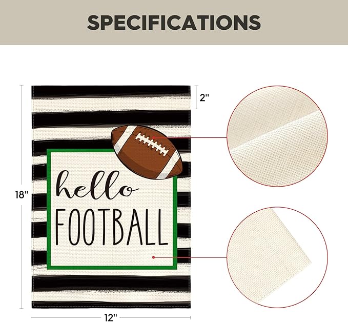 AVOIN Watercolor Stripes Hello Football Garden Flag Vertical Double Sided, Holiday Party Sports Yard Outdoor Decoration 12 x 18 Inch