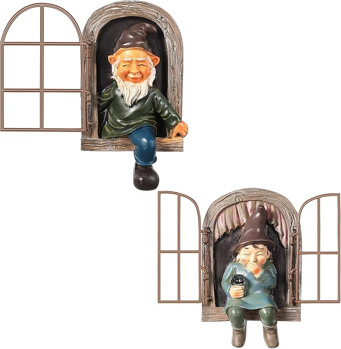 Jetec 2 Pcs Gnome Statue Christmas Elf Out The Door Tree Hugger Garden Yard Peeker Art Xmas Tree Sculpture Gnome Decoration Outdoor for Xmas Gifts Patio Yard Lawn Porch Ornament(Fresh Style)