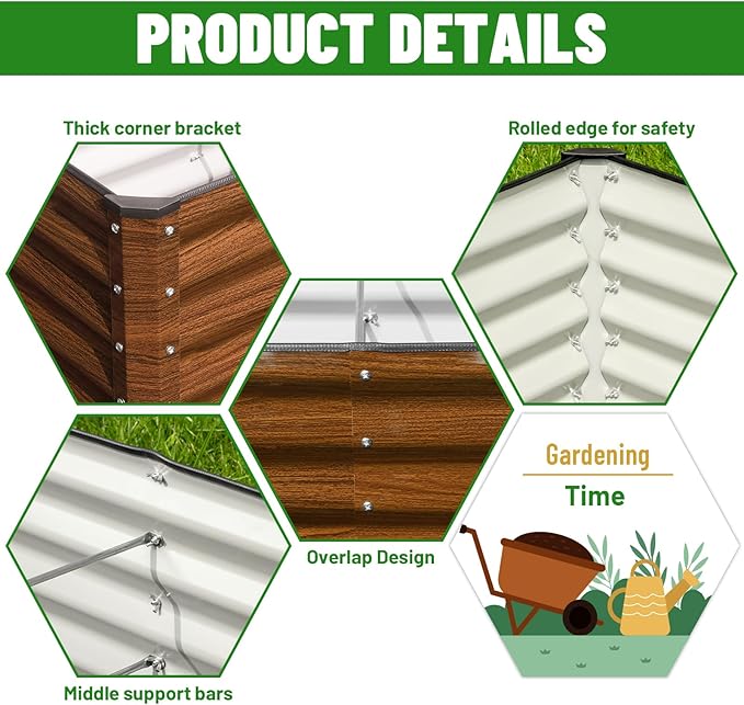 SnugNiture 4x2x2FT Galvanized Raised Garden Bed Kit, Metal Planter Box for Planting Plants Vegetables, Brown