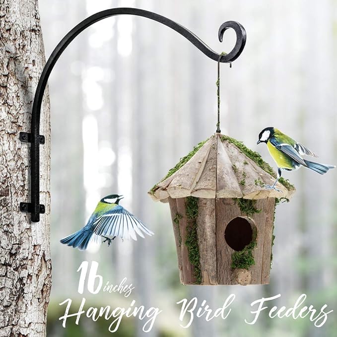 Lifyzoon Heavy Duty Hanging Plant Bracket - 2 Packs 12-Inch Bird Feeder Hangers, Black Metal Plant Bracket Wall Hook for Birdhouse, Wind Chimes, Hanging Lanterns, Easy to Install