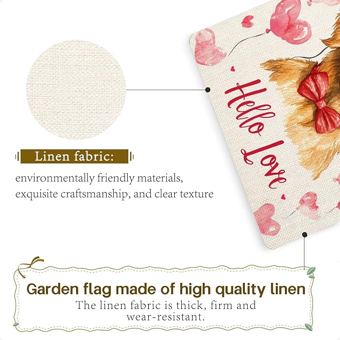 Valentine's Day Golden Retriever Hello Love Garden Flag, House Yard Plaid Love Heart Outside Decoration, Spring Holiday Wedding Anniversary Outdoor Small Decor 12x18(12627)