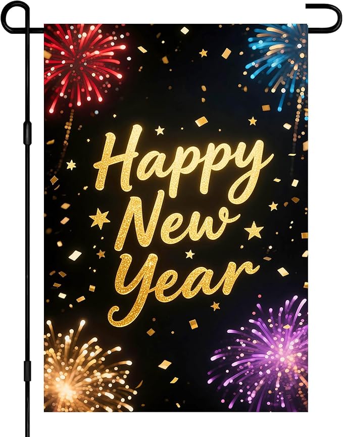 Happy New Year Garden Flag 12x18 Inch Double Sided Celebration Flag Banner Outdoor Yard Decoration for Home Lawn Porch House Seasonal Holiday Welcome Garden Flags