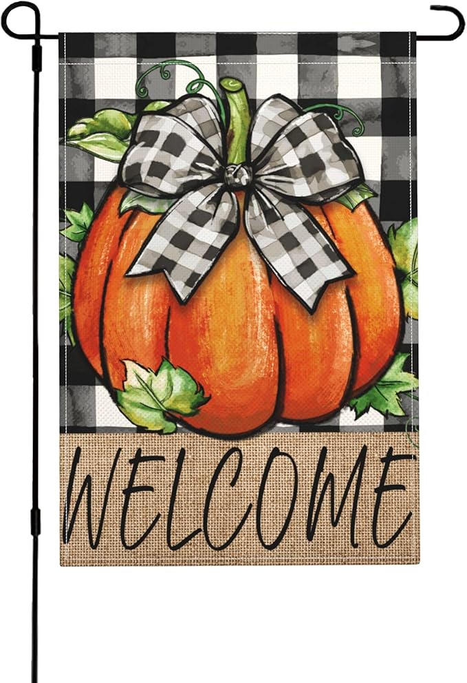 Fall Pumpkin Welcome Garden Flag 12x18 Inch Double Sided Buffalo Plaid Autumn Decor Thanksgiving Holiday Yard Flags Outdoor Decorations (Buffalo Plaid Pumpkin)