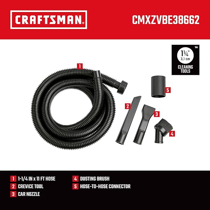 CRAFTSMAN CMXZVBE38662 1-1/4 in. Car Cleaning Wet Dry Vac Attachment Kit for Auto Detailing, Fits Most Vacs with a 2-1/2 in. Drum Inlet, Not Compatible with CMXEVBE17250 and CMXEVBE17678 Vacs