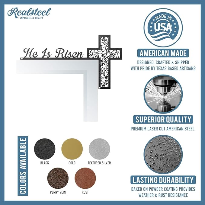 RealSteel He Is Risen Easter Door Corner Decoration – Christian Easter Home Décor (RUST-7x13)
