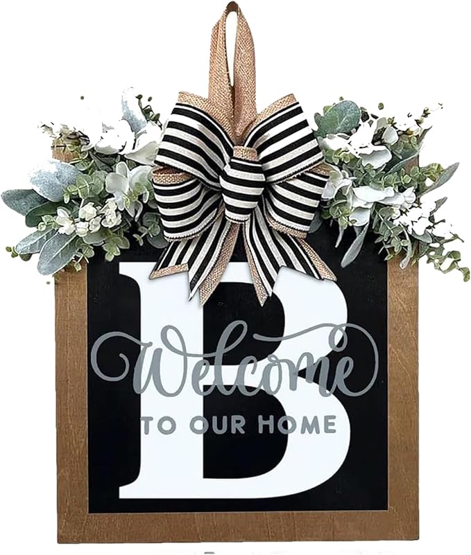 Last Name All Year Wreath, for Front Doors, Spring, Fall, 26 Last Name Letters All Year Round Wreaths, Suitable for Wedding Decorations, Home Porches, Farmhouses, Yards, Garden Decorations, Gifts (B)