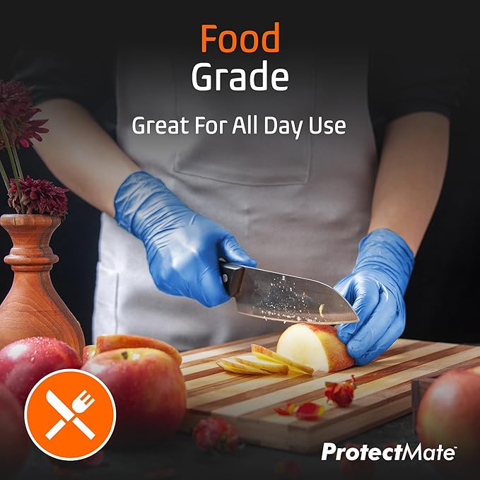 Blue Nitrile Gloves for Food Prep - 5 Mil Food Prep Gloves - Textured Food Handling Gloves Disposable Latex Free