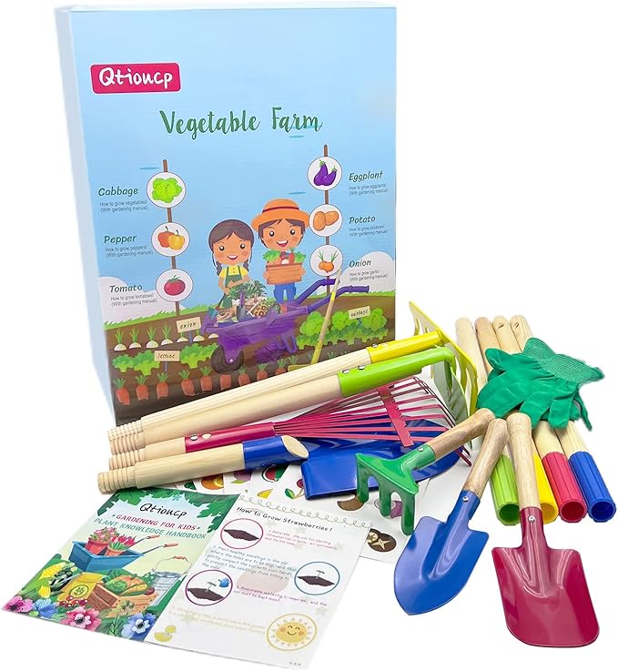 Qtioucp Kids Gardening Tools Outdoor Toys Set Backyard Play Educational STEM Learning Pretend Toys Outdoor Indoor for Toddlers Kids Boys Girls
