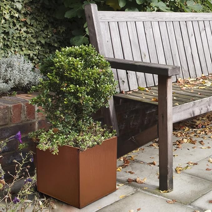 GZGNEEVL Corten Steel Planter Box Metal Planters Square Outdoor Steel Planter Cube Rustic Flower Pot 16 Inch Integral Durable Antique for Commercial Residential Garden Patio Deck and Backyard