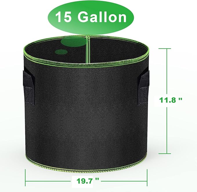 MEKOLIFE 15 Gallon Grow Bags, Garden Plant Bags with Handles, Thickened Nonwoven Fabric Aeration Planting Pots, Vegetable Gardening Fabric pots with Plant Tags & Seedling Bags(6Pack Potato Grow Bags)