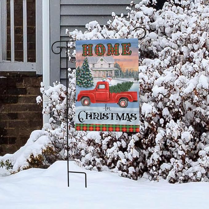 Home for Christmas Garden Flag Red Pickup Truck Tree 12.5" x 18" Briarwood Lane