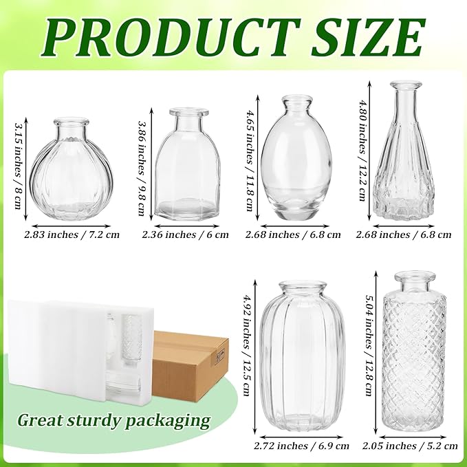 Teecyhooo 6 Pcs Stained Glass Hanging Vases Colorful Glass Terrariums with Rope Small Hanging Planters Pot Containers for Air Plants Flowers Garden Home Wedding Decor(Clear Series)