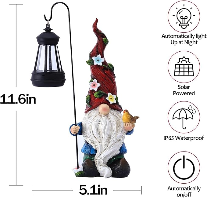 Christmas Gnomes Outdoor Statue with Solar Lights,Solar Garden Gnomes Decorations for Yard Patio Outside Gnome Garden Decor, Gnomes Gifts for Women Mom