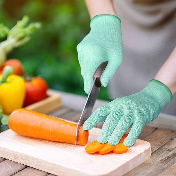 Evridwear Cut Resistant Gloves Food Grade Level 5 Kitchen Safety Protection (Large, Green)