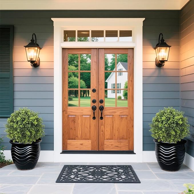 R’s Ceder Artificial Boxwood Topiary Ball Trees, 2 Set of 19'' UV Resistant Fake Evergreen Shrubs Bushes Plants with Ground Spike Fake Plants for Outdoor Indoor Front Porch Garden