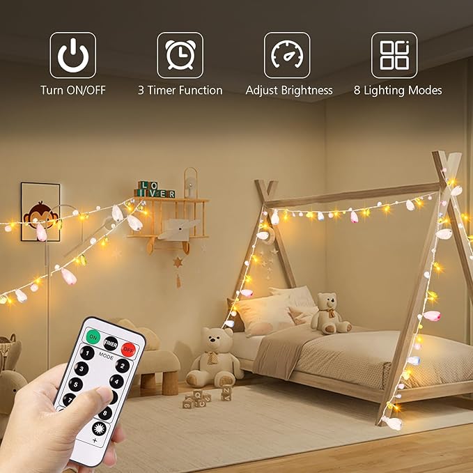 Battery Operated Fairy String Lights, Acrylic Gems Jewels String Lights with Remote 8 Modes Timer Function,30 Warm White LED Battery Powered Fairy Lights for Bedroom Party Decor