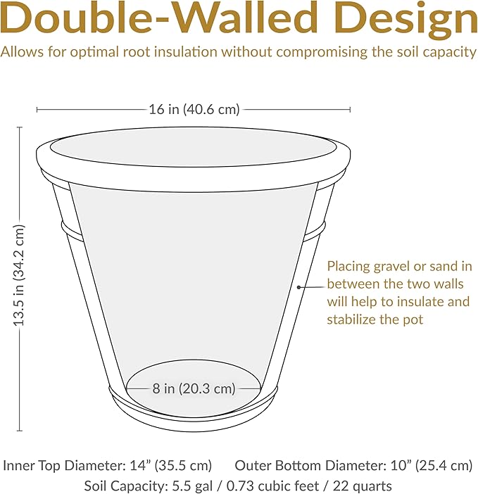 Sunnydaze 16-Inch Arabella Large Plant Pot - Polyresin Insulated Round Outdoor Planter with Drillable Drainage Holes - 4 Pack - Rust