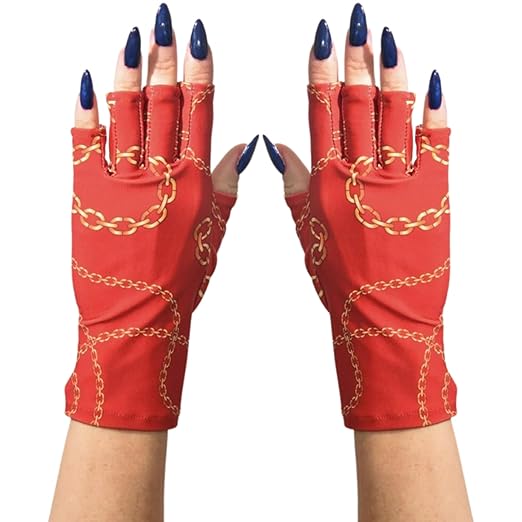 ManiGlovz Original UPF 50+ UV Light Protective Nail Gloves | UV Shield Gel Manicure Gloves for Women, Anti-Fingerless Sun Protection Driving Accessory with Chain of Love Print