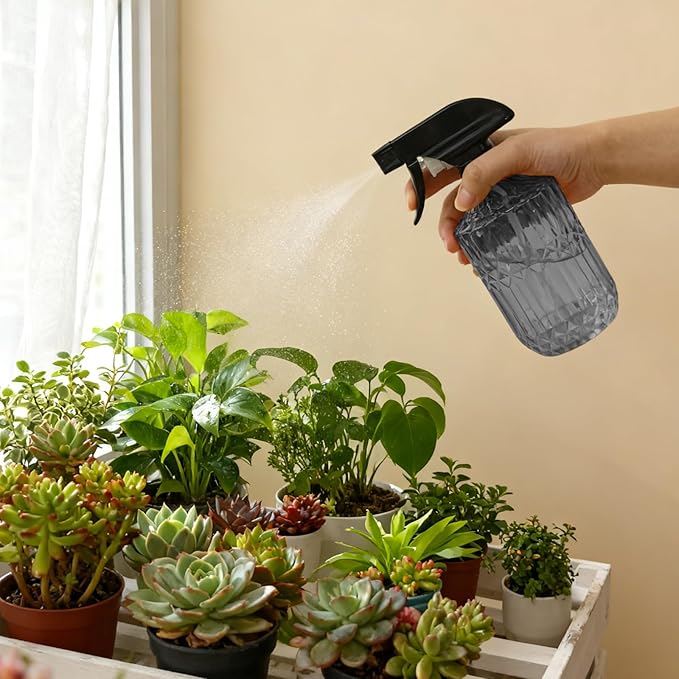 Glass Plant Mister Bottle, 15oz Refillable Water Spray Bottle with Adjustable Mist Nozzle for Indoor Flowers, Outdoor Gardening, Cleaning, Hair and Pets Care (Gray)