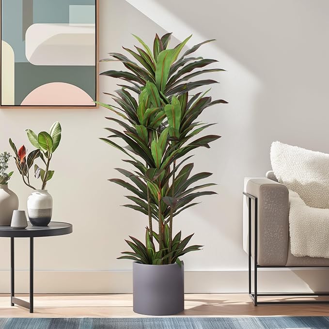 FLOWORLD Dracaena Artificial Plant 5ft Red Yucca Silk Tree Faux Plants Indoor Tall Fake House Floor Plants Realistic Artificial Trees for Home Office Decor Indoor Outdoor Housewarming Gift