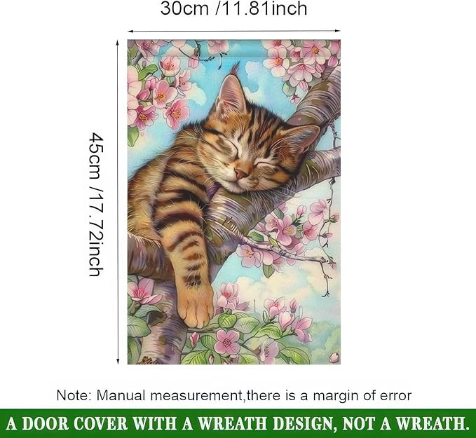 Spring Garden Flag 12x18 Double-Sided Spring Outdoor Decor Cat in Blooming Cherry Blossoms Springs Flag For Outside for Outdoor DecorationYard and Porch