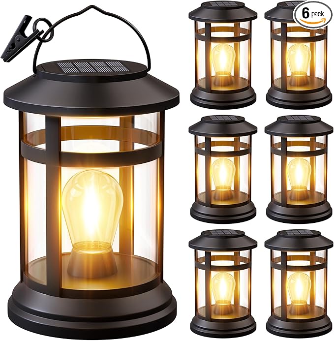 Solar Lanterns Outdoor Waterproof: 6 Pack Hanging Solar Lights for Outside Patio Porch Garden Tabletop Decor - Bright LED Warm White Solar Powered Lighting - Unique Gardening Gifts for Mom