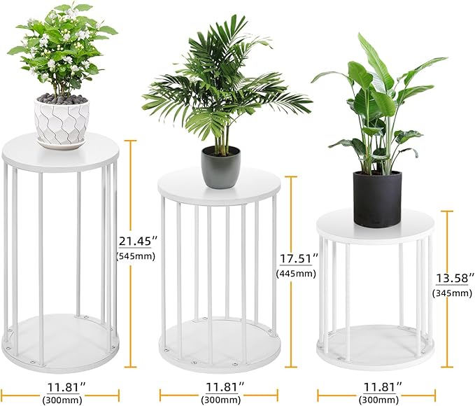 Leinade Plant Stand Indoor,small plant stool,Flower Pot Corner stand holder,Mid Century Heavy Duty Metal Tall Home Decor,Modern Round End Table,Small Rustic Display Stand for Living Room,Bedroom (White,3 Packs)