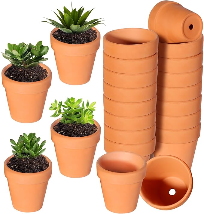 TKSCUSR 22Pcs 3 Inch Terracotta Pots, Clay Flower Pots Cactus DIY Flower Pots with Drainage Hole,Great for Plants Garden Windowsill Indoor & Outdoor Wedding Favors Gifts