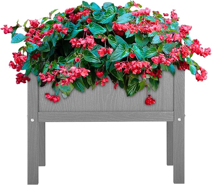 Raised Garden Beds Outdoor,Raised Herb Planter Box Outdoor with Legs and Drainage Hole Waterproof,Rot Resistant,for Vegetables Flower Tomato Patio Backyard Gray