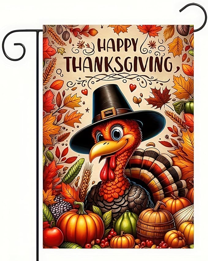 Happy Thanksgiving Garden Flag - 12x18 Inch Be Thankful Decorative Turkey Fall Flag for Thanksgiving Day Harvest Fall Autumn Yard Outdoor