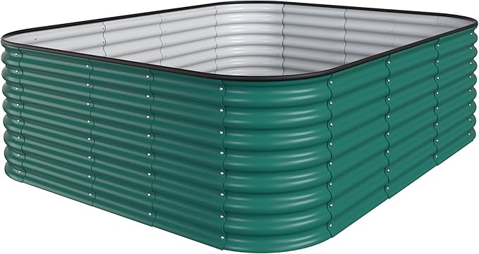 MUPATER 8'x4' Raised Garden Bed, Galvanized Raised Garden Bed, 24''H Mutli-in-1 Metal Garden Bed with 3 Aluminum Support Rods, Modular Raised Planter Box Outdoor for Vegetables, Flowers, Green