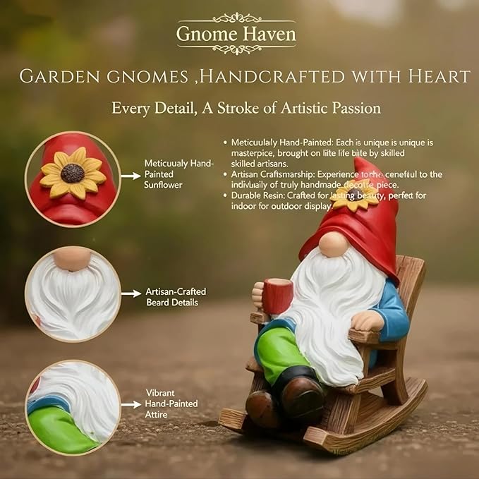 Drinking Coffee Faceless Garden Gnome Statue Decoration - 7.2" Figurine Ornament for Indoor Outdoor Home Patio Yard Lawn - Lucky Gnome Unique Mom Birthday Gifts - Best Garden Gifts for Day