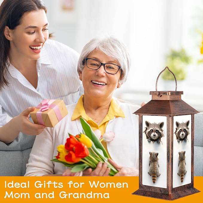 Pawatee Solar Hanging Lanterns, Bronze, Raccoon Style, 3 LED, Waterproof, Ideal for Garden, Patio, Lawn, and Porch