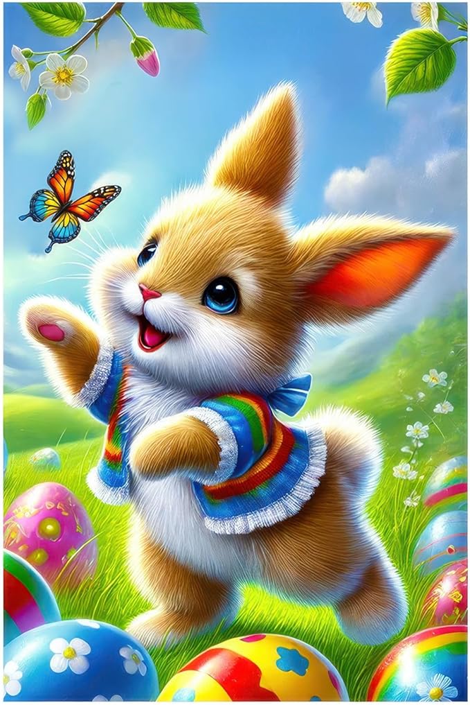 Happy Easter Bunny Garden Flag 12x18 Inch Double Sided Colorful Egg Spring Design Small Outdoor Yard Flag Cute Rabbit Welcome Banner for Porch Lawn Patio Spring Easter Decor