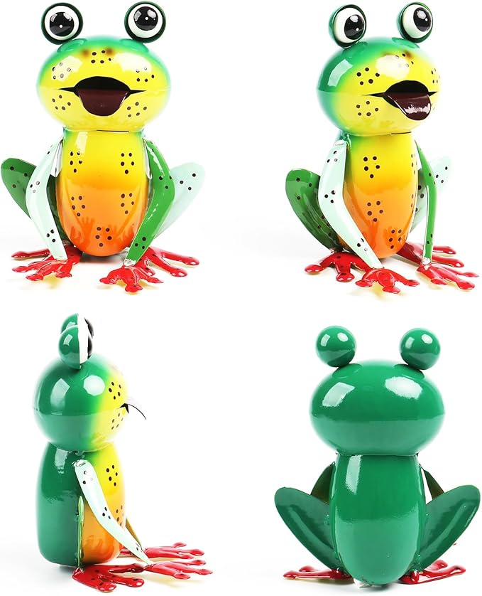Metal Garden Decor Yard Art for Outside Set of 2 Cute Frogs Lawn Patio Ornaments Backyard Decorations Garden Gifts - (Yellow,Green)