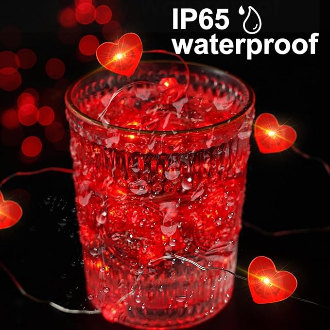 pozzolanas 2 Pack Red Heart Led Fairy Lights Battery Operated String Lights, 7 ft 20 LED Waterproof Firefly Light on Silver Wire for Home Party Wedding Valentines Decorations