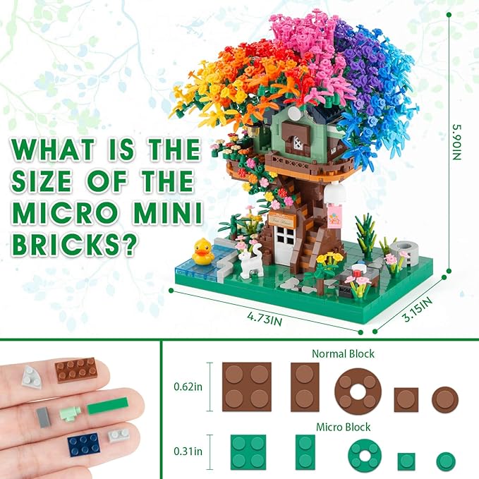 Vziimo Cherry Blossom Bonsai Tree Building Set, Ideas Rainbow Treehouse Set for Adults, 1528 PCS Mirco Bricks Collectible Creative for Teens Adults 14+