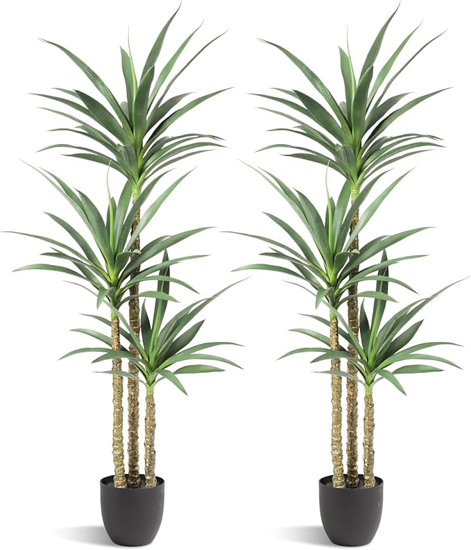Waoops Artificial Tree 5.3Ft Faux Agave Plant with 3 Heads in Plastic Pot Fake Tree for Home Decor Indoor or Outdoor Office Decoration Housewarming Gift
