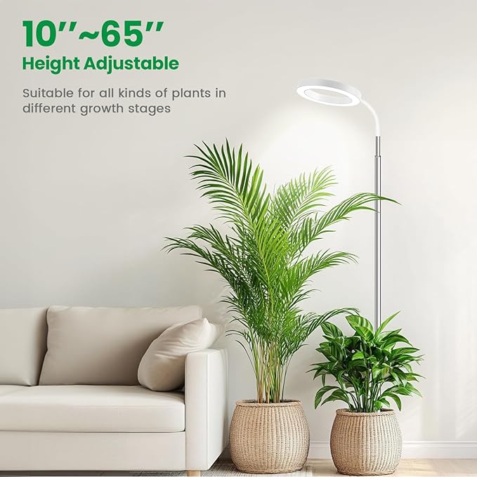 Garpsen Plant Light, 80 LEDs Full Spectrum Grow Lights for Indoor Plants with 360° Gooseneck, 6/12/16H Timer, 3 Colors Modes and 5 Dimmable Levels, 65'' Height Grow Lamp for Large Plants(White)