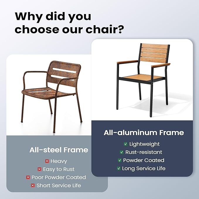 Pellebant Stackable Outdoor Dining Chairs Set of 2, Aluminum Patio Chairs with Arms, All-Weather for Garden, Lawn, Deck, Porch and Yard, Brown