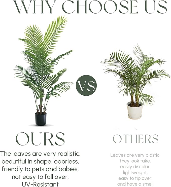 Artificial Palm Tree 5ft - Faux Tree Nearly Natural Indoor Outdoor, UV-Resistant Tall Artificial Plants, Standing Fake Plant Tree, Large Fakeplant for Home Office Living Room Decor