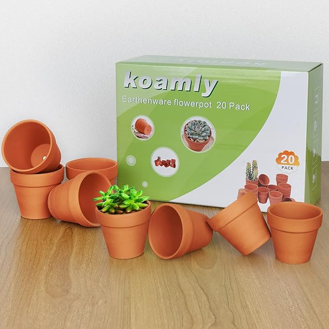 KOAMLY 3 inch Plant Nursery pots Number of Items in a 20 Pack, with Drain, Succulent Seedling Planter, use with Indoor, windowsill, Terra Cotta red Flower pots Wedding Decoration Best Gift for Aunts