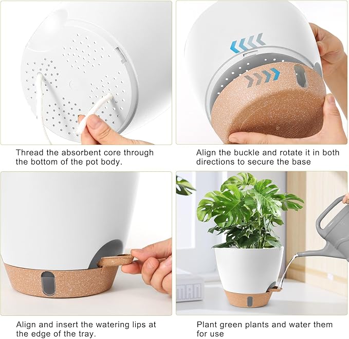 WEICHENGXING Plant Pots,12/10/9/8/ Inch Large Plastic Self Watering Flower Pots Indoor Outdoor with Drainage Holes, Deep Reservoir,Nursery Planting Pot for Indoor Out Door Plants White