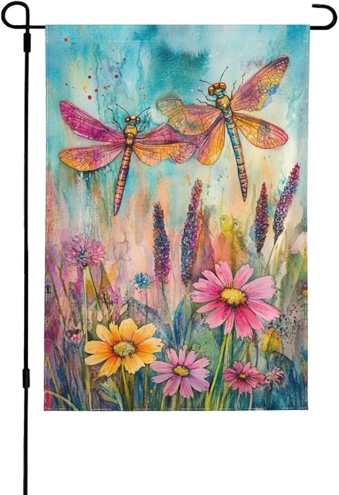 Dragonflies And Plant Garden Flag 12x18 Inch Double Sided All-Weather Polyester Outdoor Flag For Patio Lawn Yard And Garden Welcome Decor