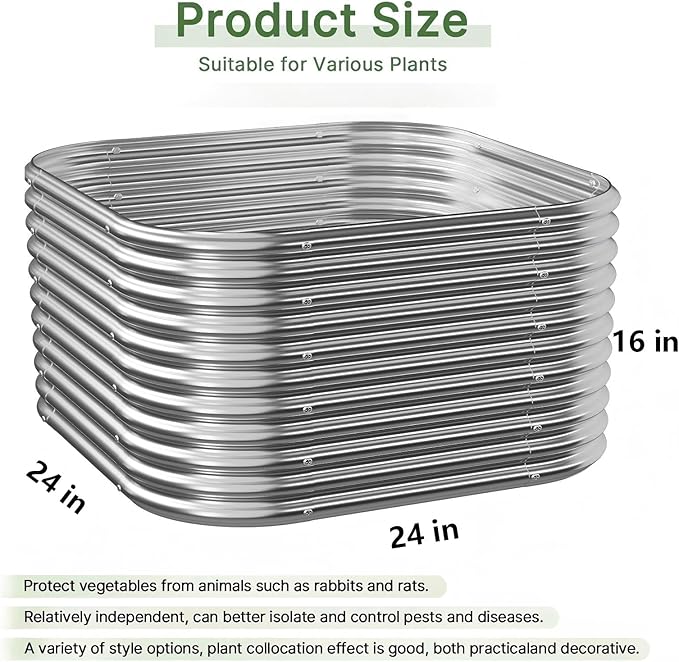 2 PCS Tall Galvanized Raised Garden Bed Outdoor, Metal Garden Bed for Vegetables, Above Ground Garden Box for Flower, Steel Raised Beds for Gardening - 2FT
