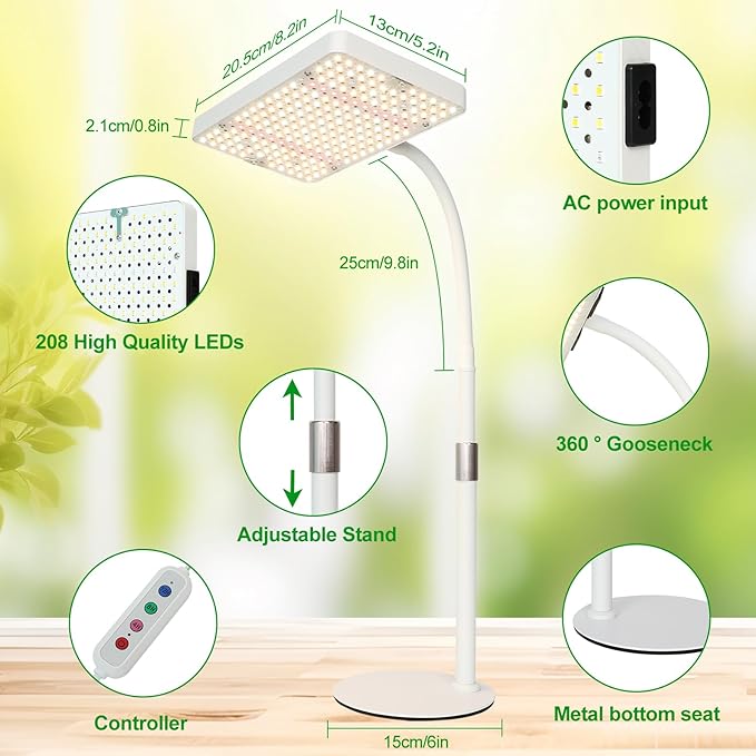 JINHONGTO Tabletop Grow Light with Timer, Bright Desk Grow Lights for Indoor Plants, Seed Starting, Seedlings, Bonsai, Succulent, Cactus, Vegetables, 16"-24" Height Adjustable, Daisy Chain Function