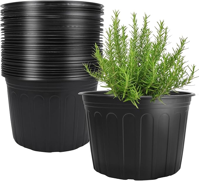 SLMKHHU 30 Pack 5 Gallon Plastic Nursery Pots,12.8 Inch Thickened Soft Plant Pots with Drainage Holes,Flower Planter Container for Seedlings Garden,Indoor and Outdoor