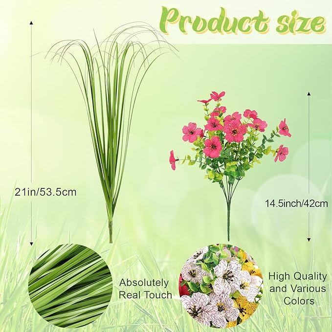 ATTGREAT Artificial Flowers Outdoors Faux Plants UV Resistant Spring Plastic Realistic Flowers Outside Fake Greenery Stems for Garden Porch Planters Hanging Decor, 12 Bundles