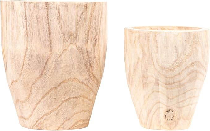 Creative Co-Op Rounded Paulownia Wood Pots (Set of 2 Sizes)