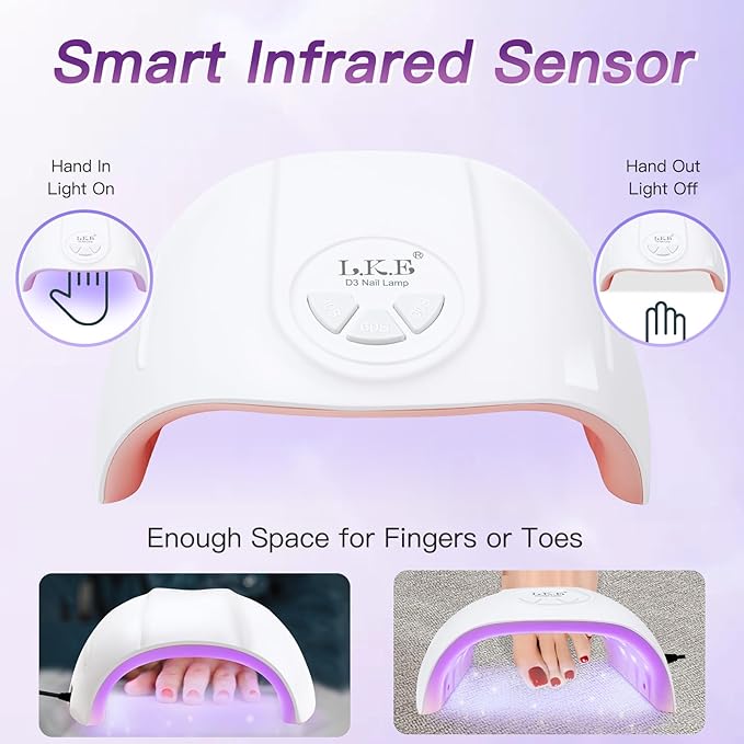 UV Light for Gel Nails, LKE 72W UV LED Nail Lamp with 21pcs Lamp Beads 3 Timers Smart Sensor Nail Dryer for Gel Polish Polygel Fast Curing Professional UV Light for Home Salon Nail Tools (White)